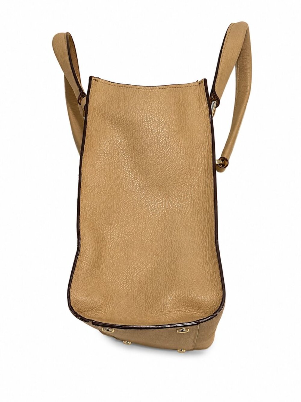 Cole Haan Pebbled Leather Satchel Tote Taupe/Greige Leather Gold Hardware Tassel - Picture 3 of 7